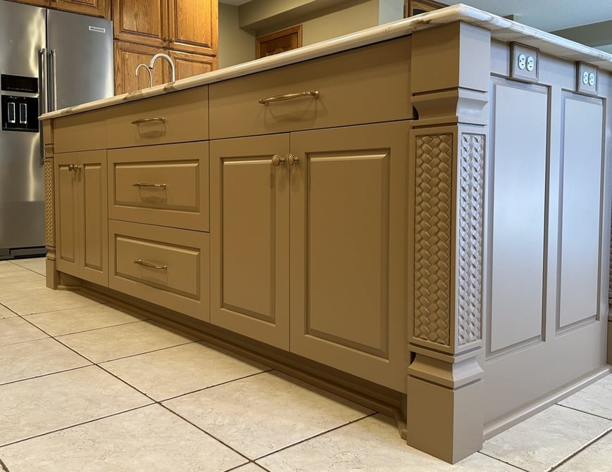 Kitchen Island post with basket weave, painted